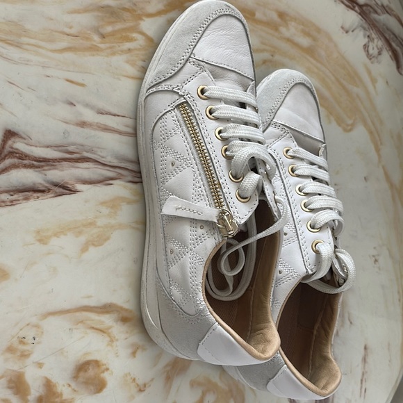 Geox Shoes - Geox White Leather Sneakers with Gold Accents